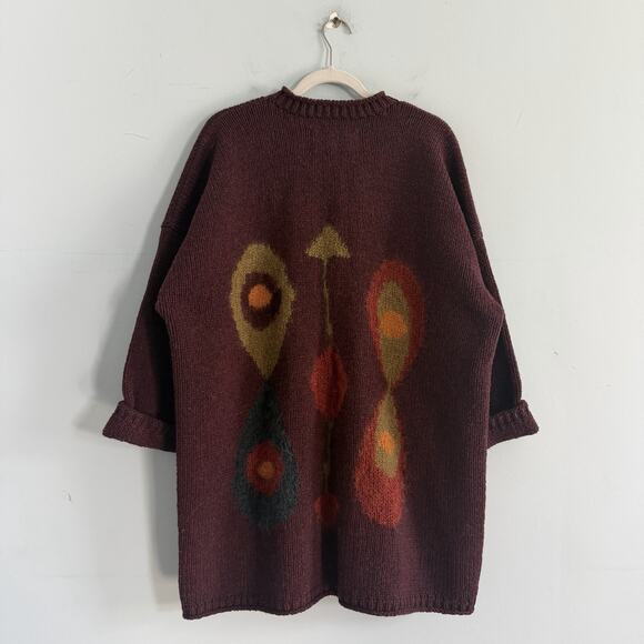 Vintage Su-Zen Wool Red Purple Artsy Colorful Geometric Cardigan Sweater - Picture 3 of 5
